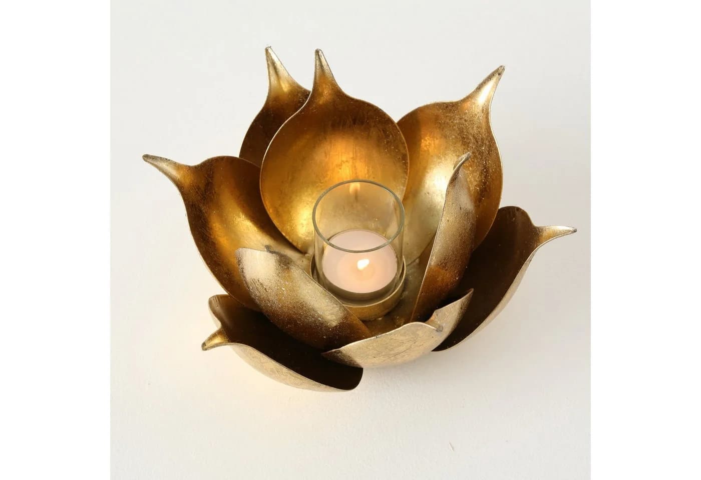 MF Windlicht Lotusgold Metall Gold 20 cm