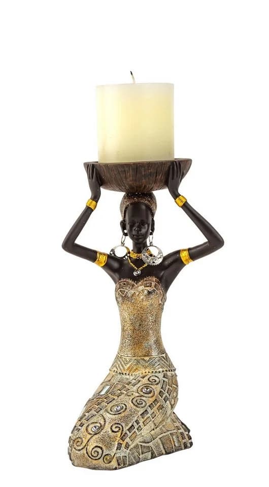 MF Kerzenhalter Skulptur Nyala Afrikanische Frau Gold