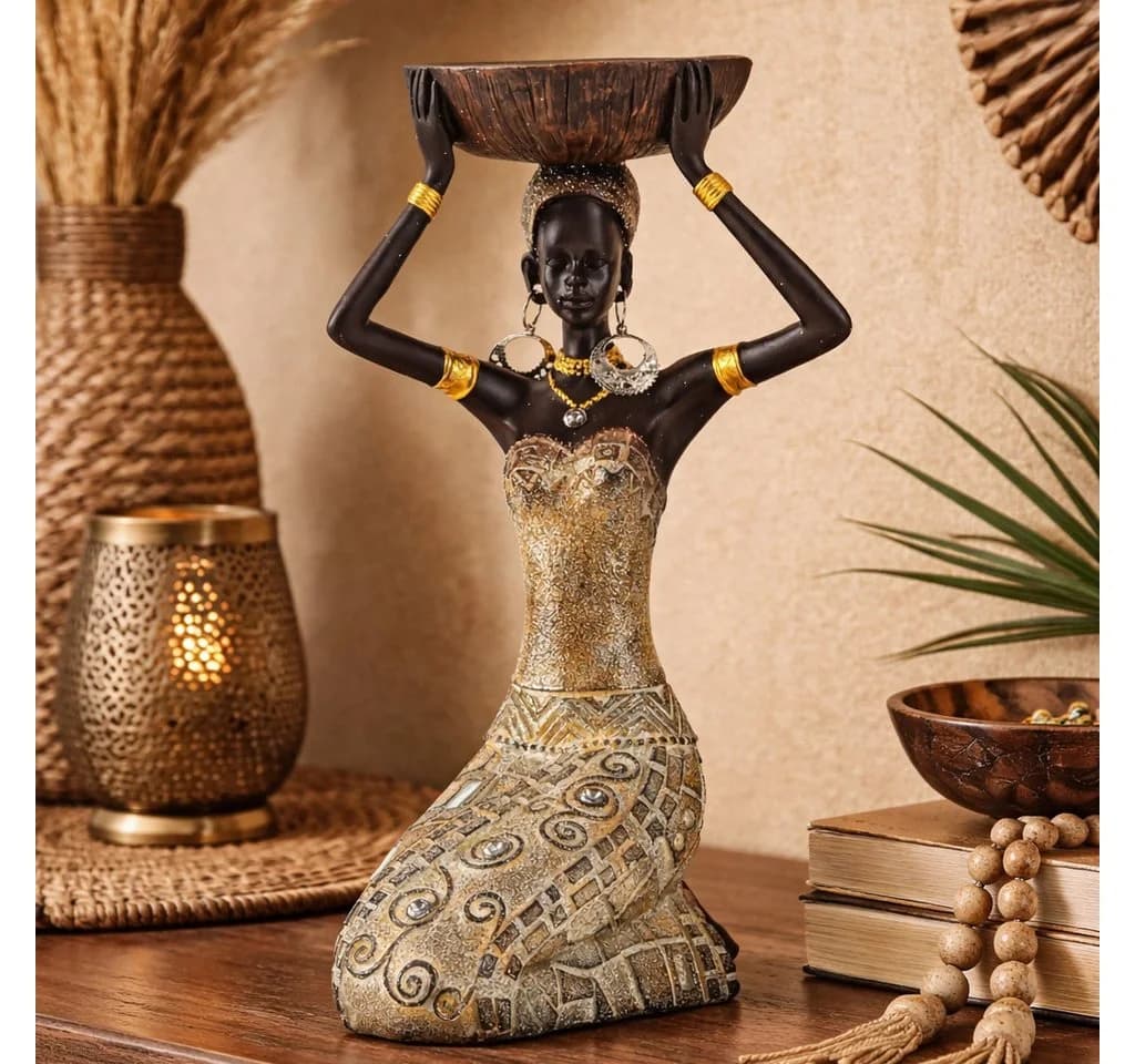 MF Kerzenhalter Skulptur Nyala Afrikanische Frau Gold - Bild 2