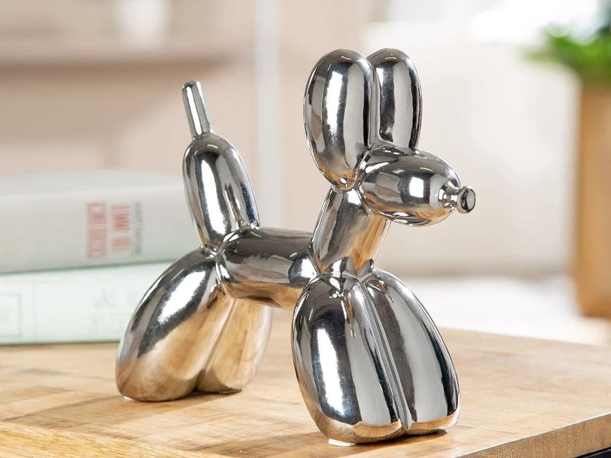 MF Ballonhund Dekofigur Silber Keramik 20cm Modernes Design - Bild 3