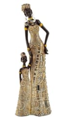 MF Afrikafigur Elegante Dekofigur Afrikanische Frau mit Kind Gold Bild 1