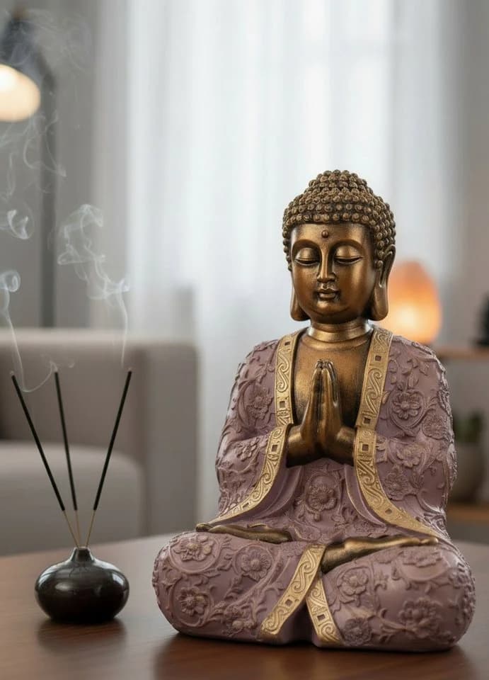 MF Buddhafigur Buddha Statue Amara Flieder Gold Polyresin 41cm Handbemalt - Bild 2