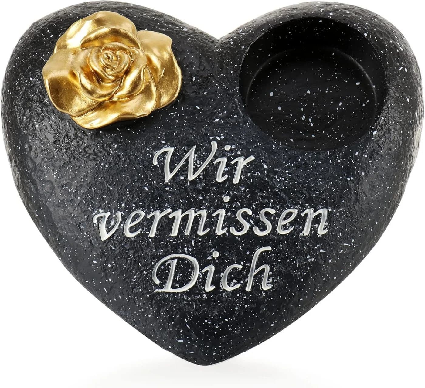 MF Grabkerze Grabherz Schwarz-Gold mit Rosenverzierung - Bild 2