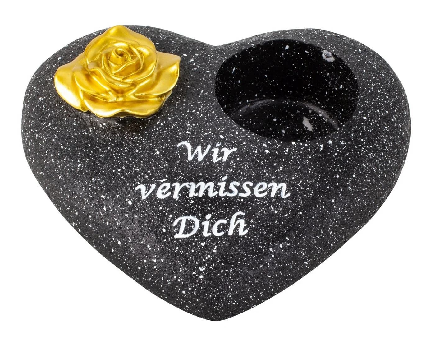 MF Grabkerze Grabherz Schwarz-Gold mit Rosenverzierung - Bild 3