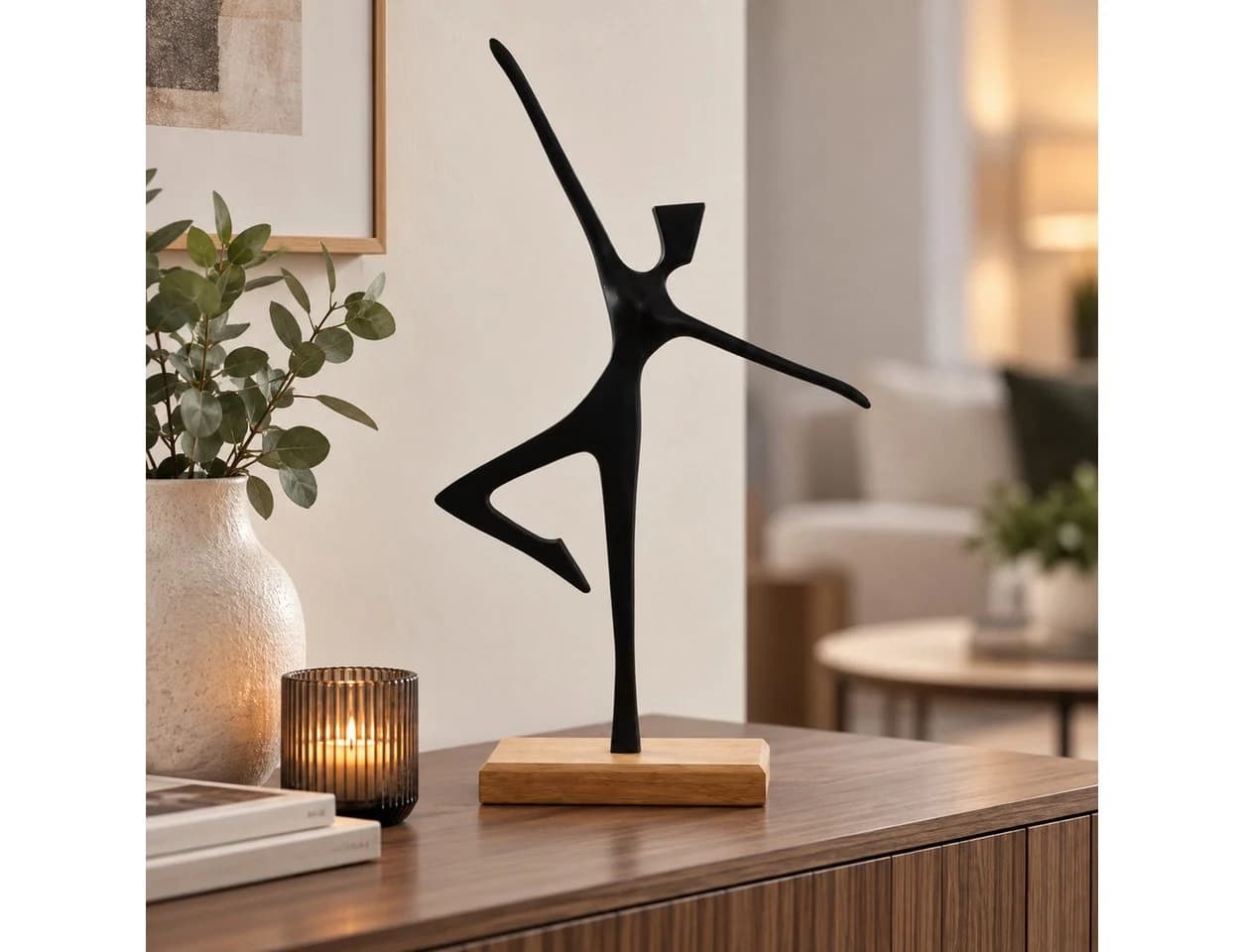 MF Skulptur Tanzimpuls Schwarz Holzsockel Modern Abstrakt - Bild 2