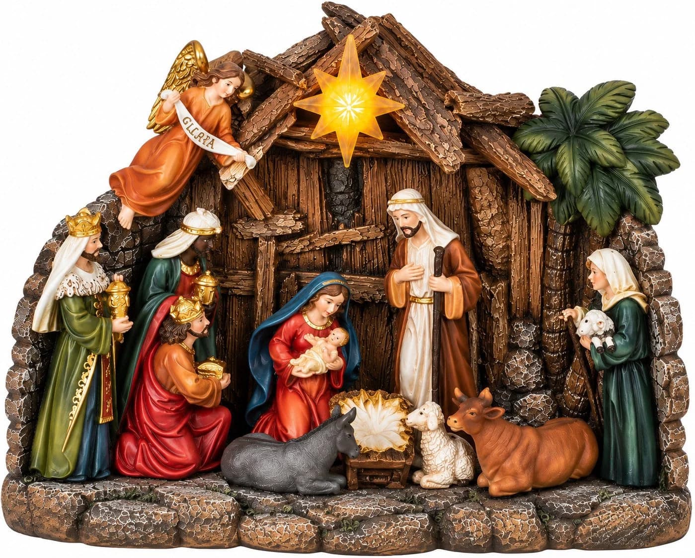 Mel-O-Design Beleuchtete Weihnachtskrippe mit 11 Figuren und LED-Stern - Bild 3