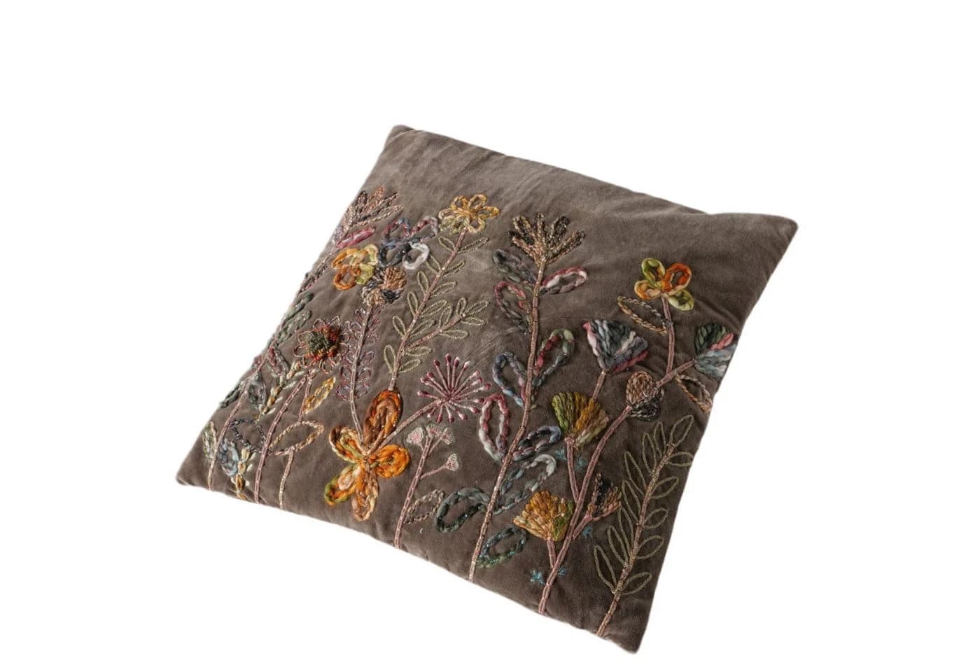 MF Dekokissen Florena Terra Handbestickt Braun Floral - Bild 4