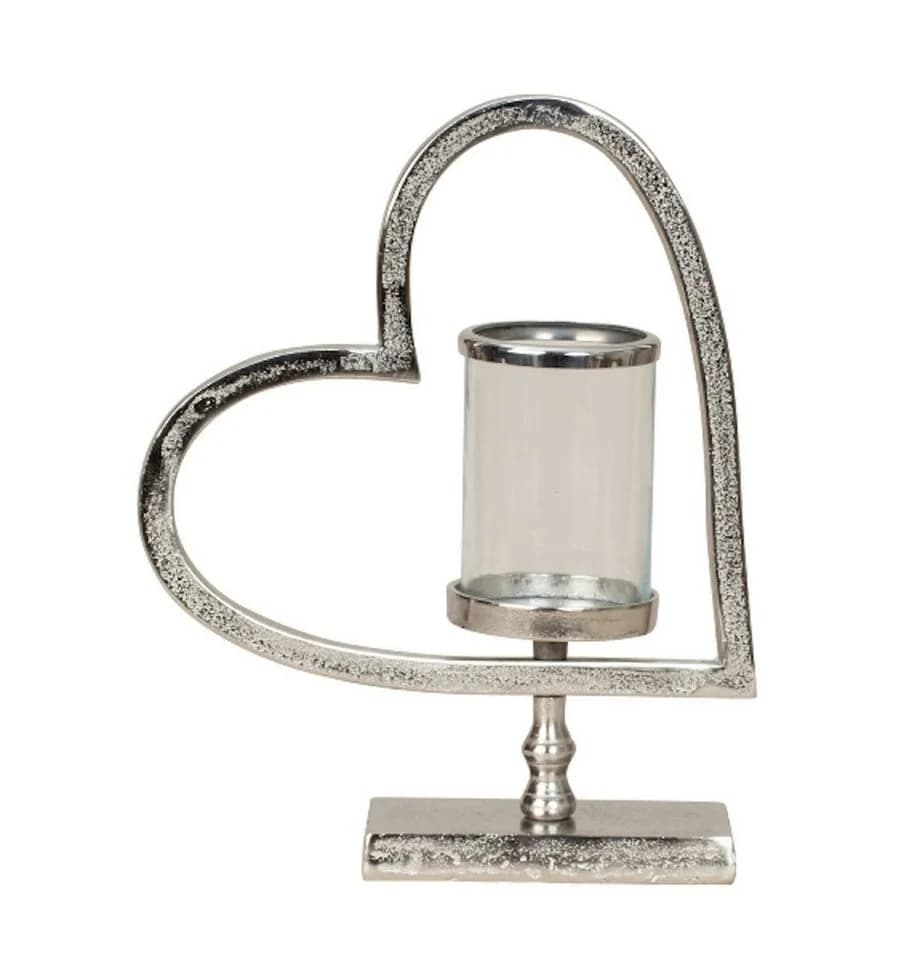 MF Teelichthalter Herz des Lichts Metall & Glas Silber