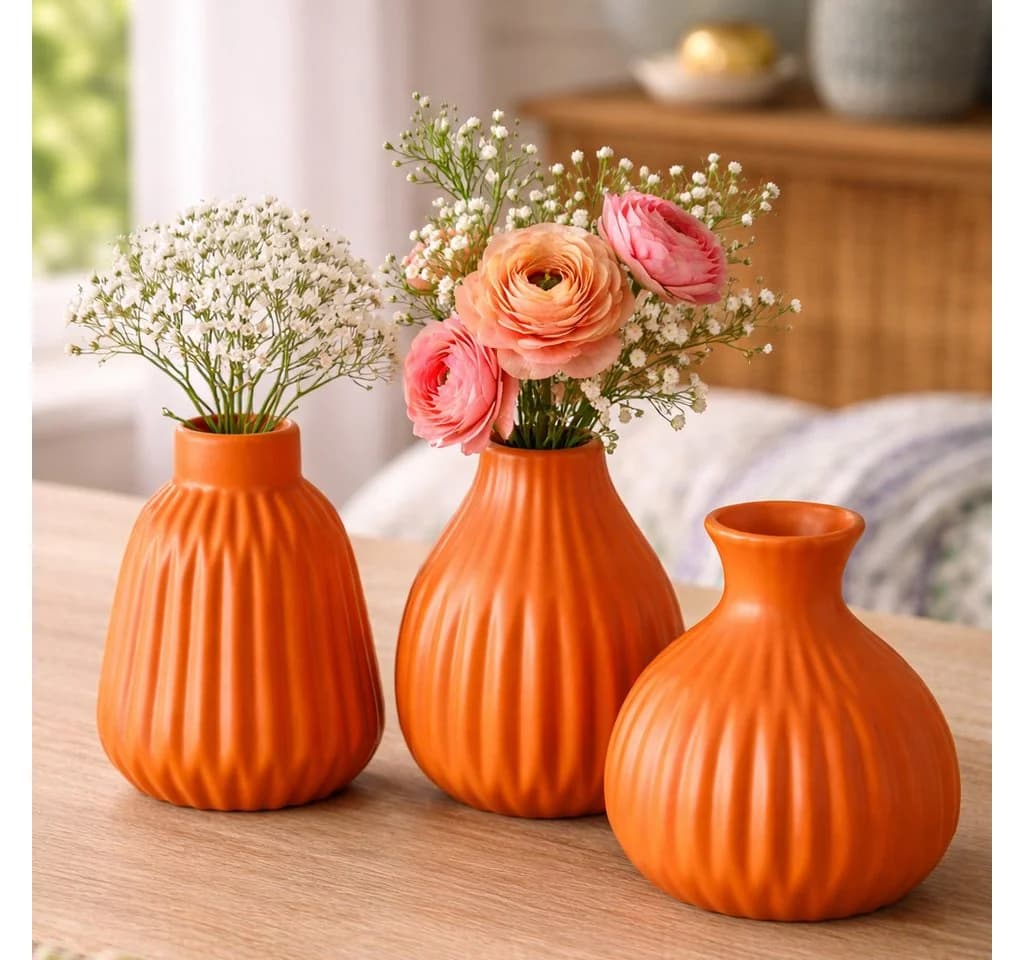 BOLTZE Dekovase Vase Esko 3er Set Orange Keramik - Bild 2