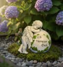 MF Gartenfigur Engel auf Kugel Grau Polyresin Bild 1