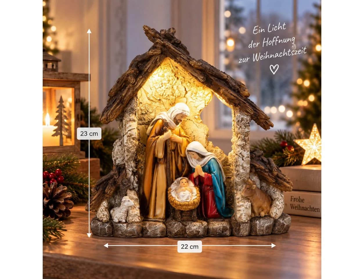 MF Krippenfigur Krippenhaus mit LED Beleuchtung 23cm Polyresin Weihnachtsdeko - Bild 4