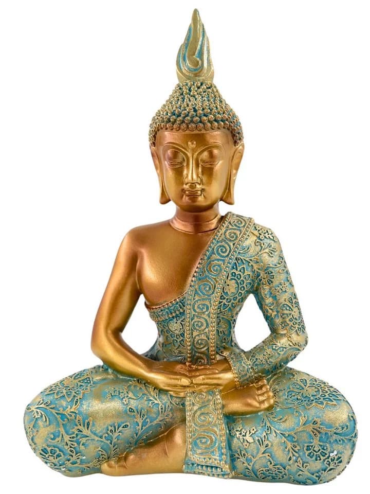 MF Buddhafigur Buddha Statue Gelassenheit Mintgrün Gold Polyresin - Bild 3
