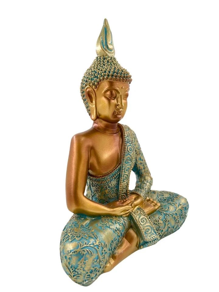 MF Buddhafigur Buddha Statue Gelassenheit Mintgrün Gold Polyresin - Bild 5