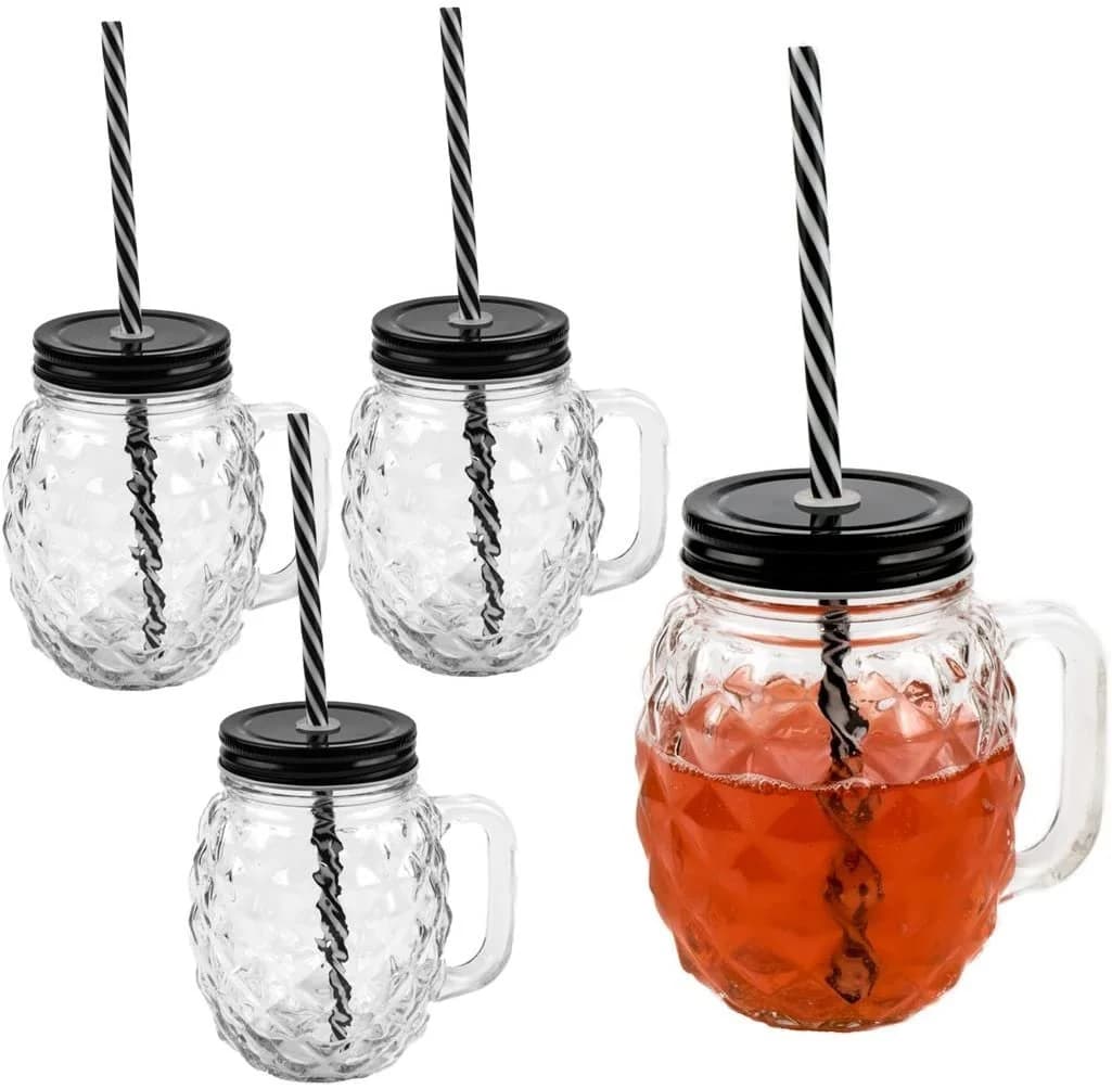 Sinoba Gläser-Set 4-tlg. 3D Ananas Trinkglas mit Deckel & Strohhalm - Bild 2