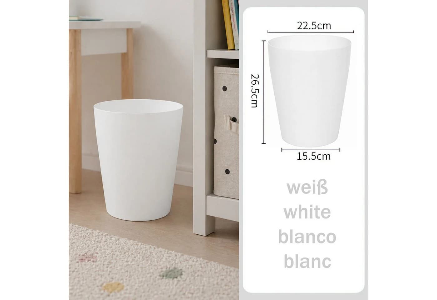 Sinoba Papierkorb rund modern 12L Kunststoff weiß