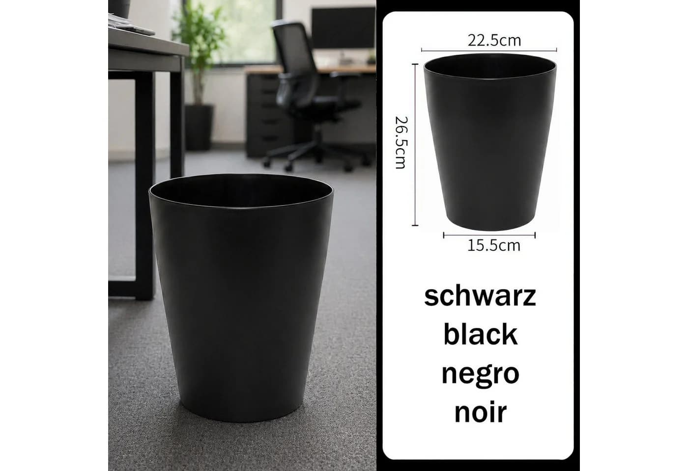 Sinoba Papierkorb rund Schwarz Kunststoff Modern