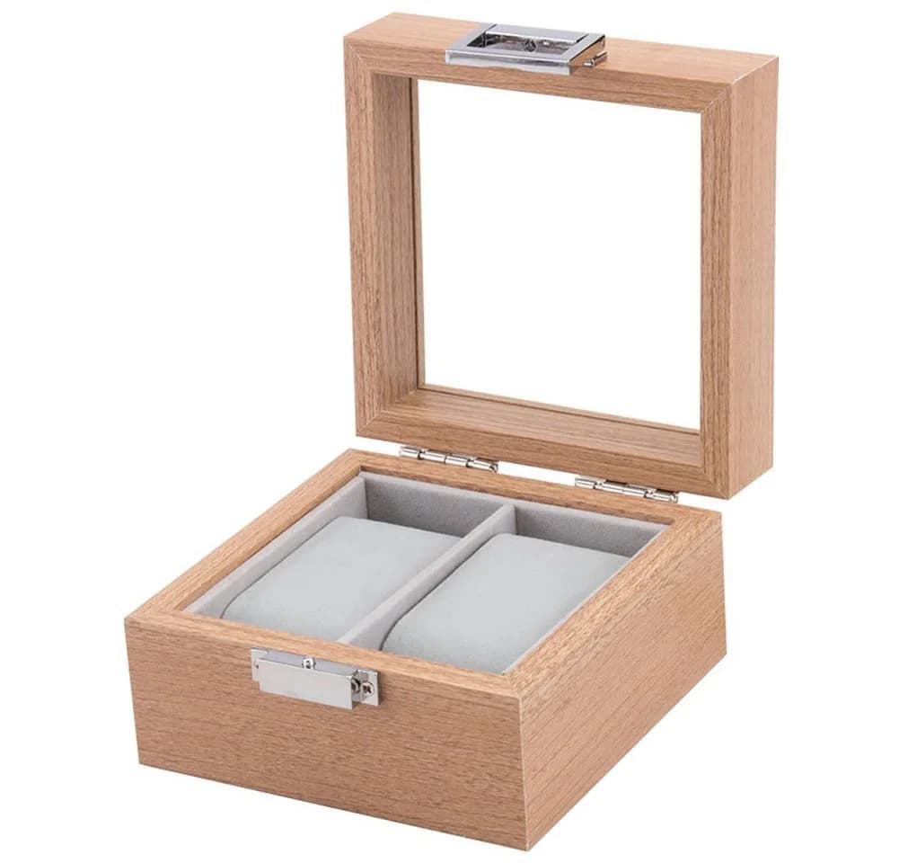 mixed24 Uhrenbox Holz 2 Uhren Glasdeckel Braun - Bild 2