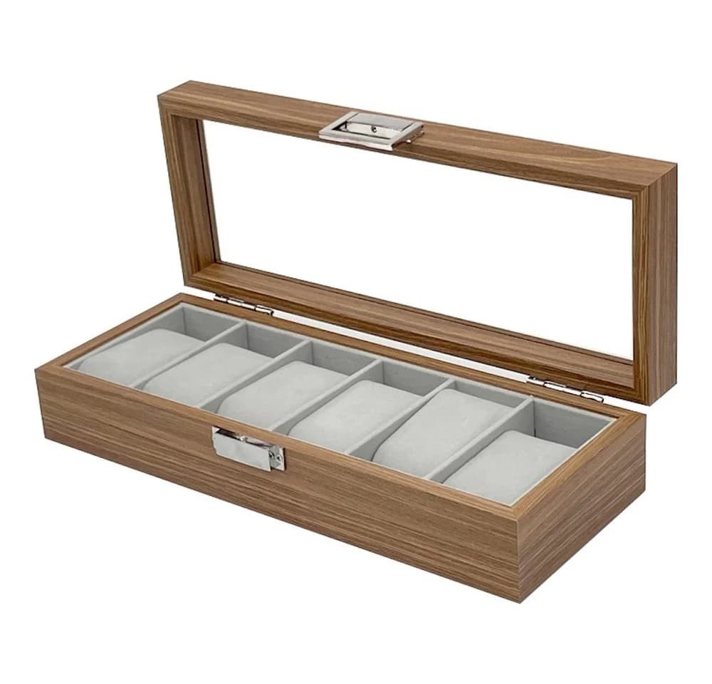 mixed24 Uhrenbox Holz-Optik für 6 Uhren mit Echtglas-Deckel - Bild 2