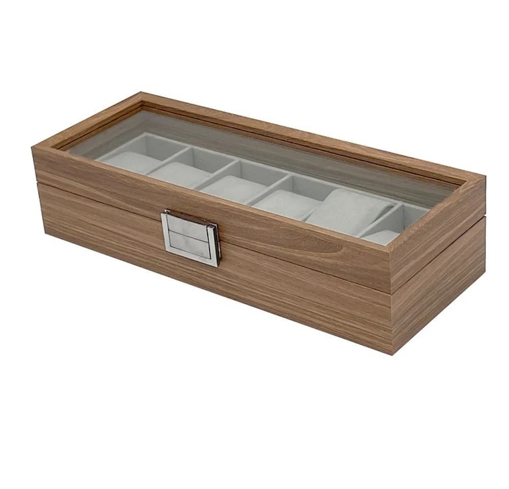 mixed24 Uhrenbox Holz-Optik für 6 Uhren mit Echtglas-Deckel - Bild 3