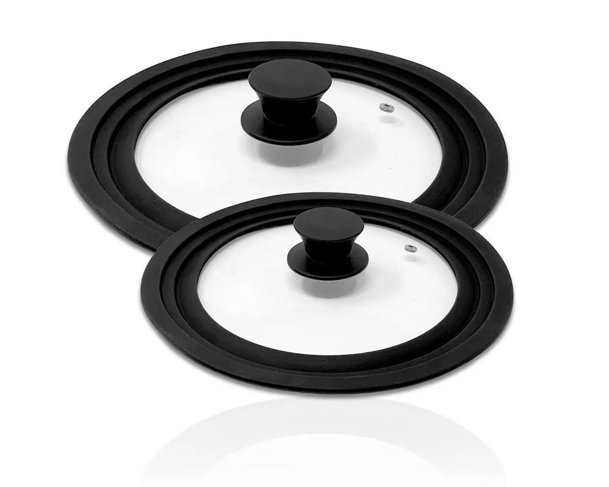 mixed24 Pfannendeckel 2er Set Silikon Schwarz Universalgröße 20-30cm