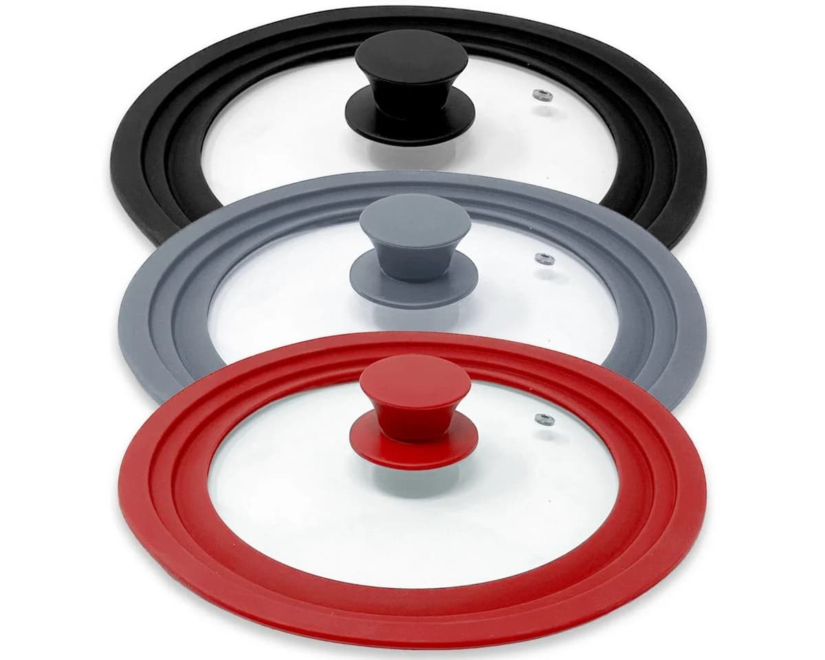 mixed24 Pfannendeckel 2er Set Silikon Schwarz Universalgröße 20-30cm - Bild 2