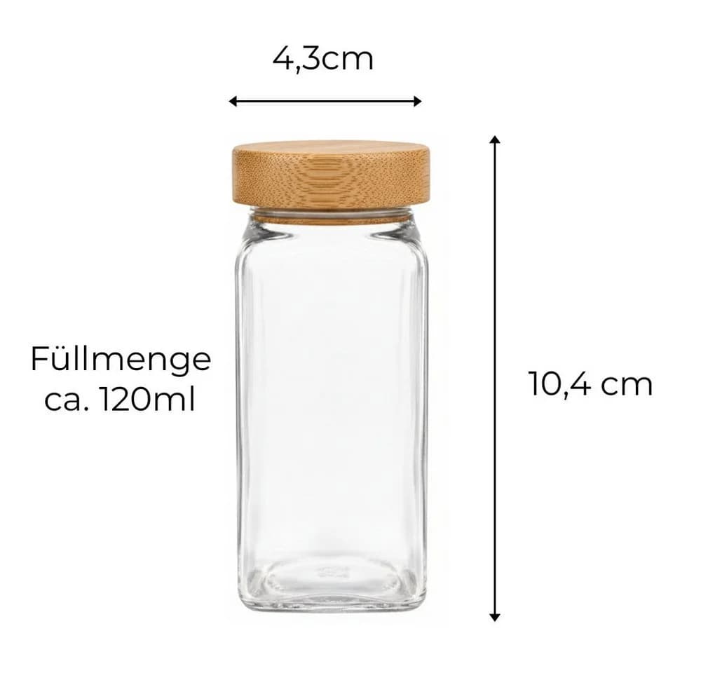 mixed24 Gewürzstreuer 24x Glas mit Bambusdeckel Set