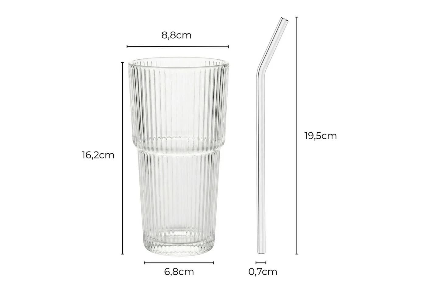 mixed24 Gläser-Set 4er Set Geriffelte Gläser 550ml mit Deckel inkl. Glashalm - Bild 4