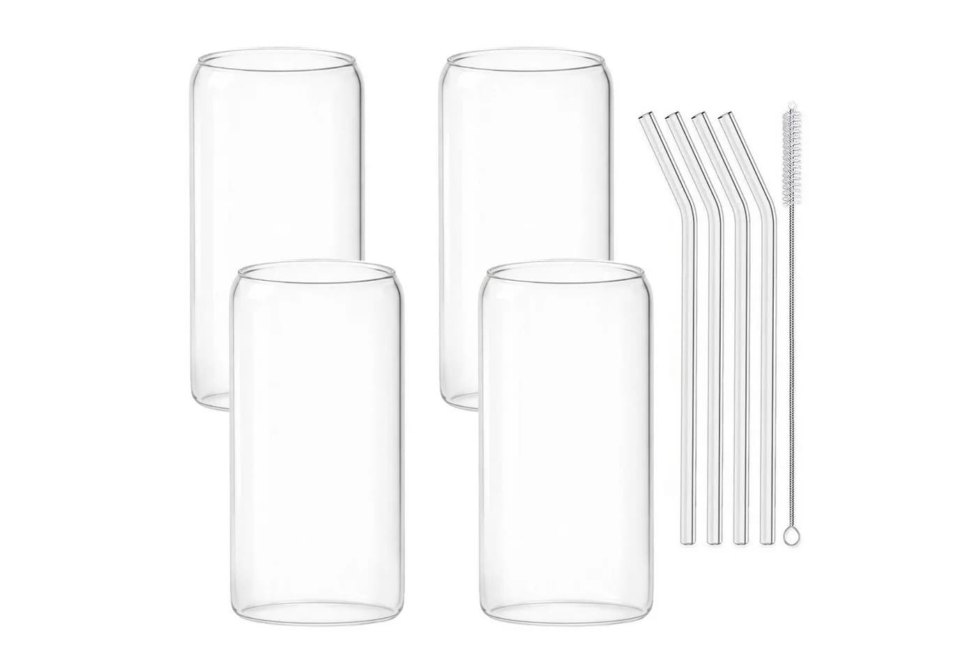 mixed24 Gläser-Set 4er 500ml inkl. Glashalm Modern Transparent