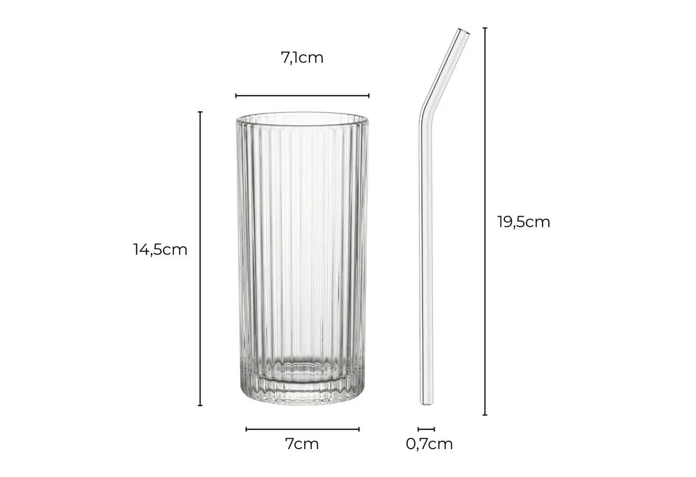 mixed24 Gläser-Set 4er Set Geriffelte Gläser 370ml inkl. Glashalm