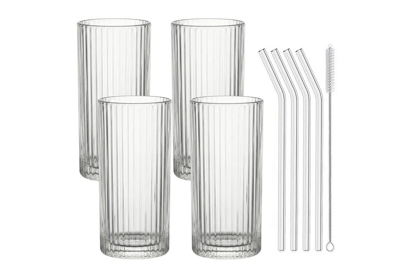 mixed24 Gläser-Set 4er Set Geriffelte Gläser 370ml inkl. Glashalm - Bild 4