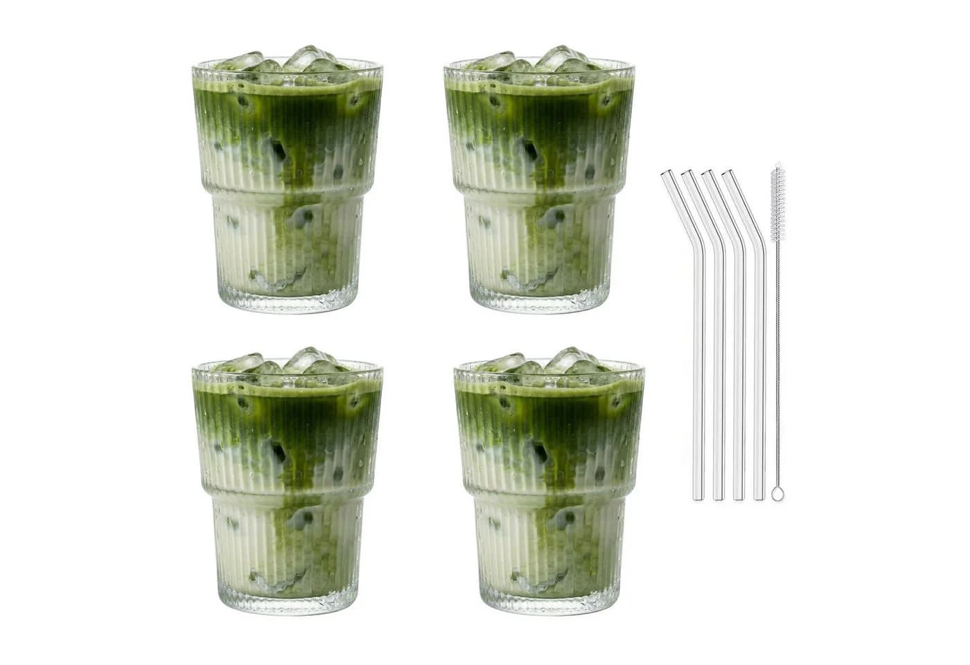 mixed24 Gläser-Set 4er Set Geriffelte Gläser 350ml inkl. Glashalm - Bild 2