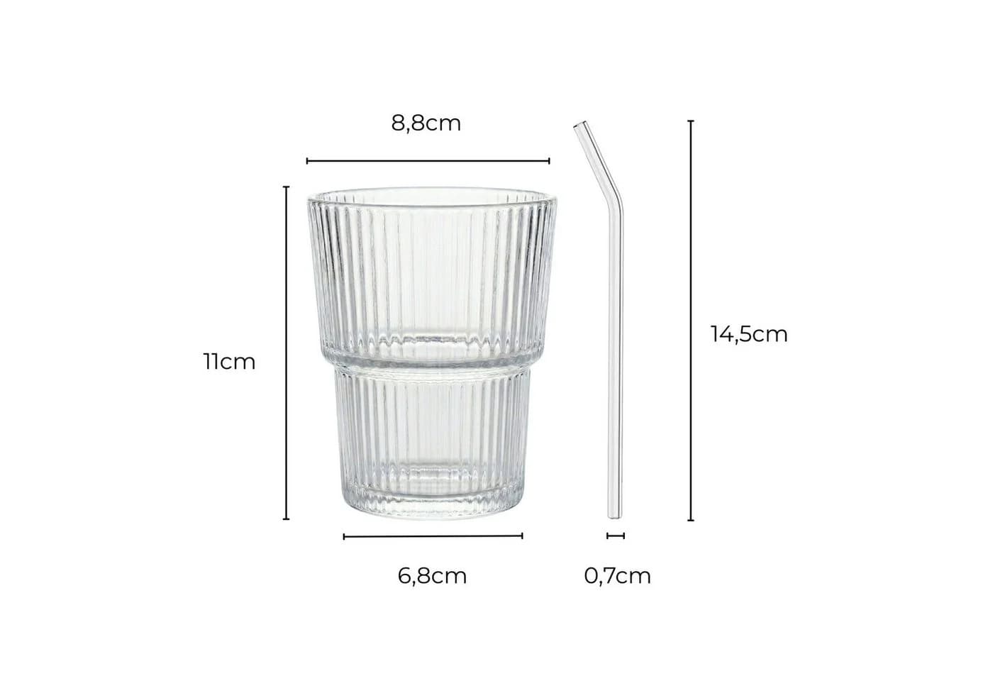 mixed24 Gläser-Set 4er Set Geriffelte Gläser 350ml inkl. Glashalm - Bild 3