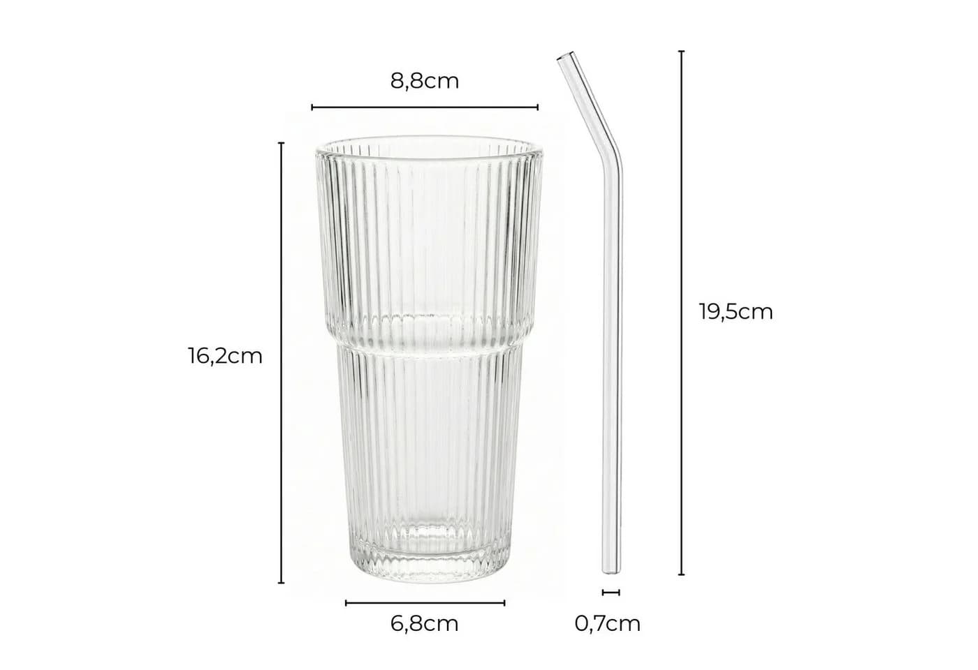 mixed24 Gläser-Set 4er Set Geriffelte Gläser 550ml inkl. Glashalm - Bild 3