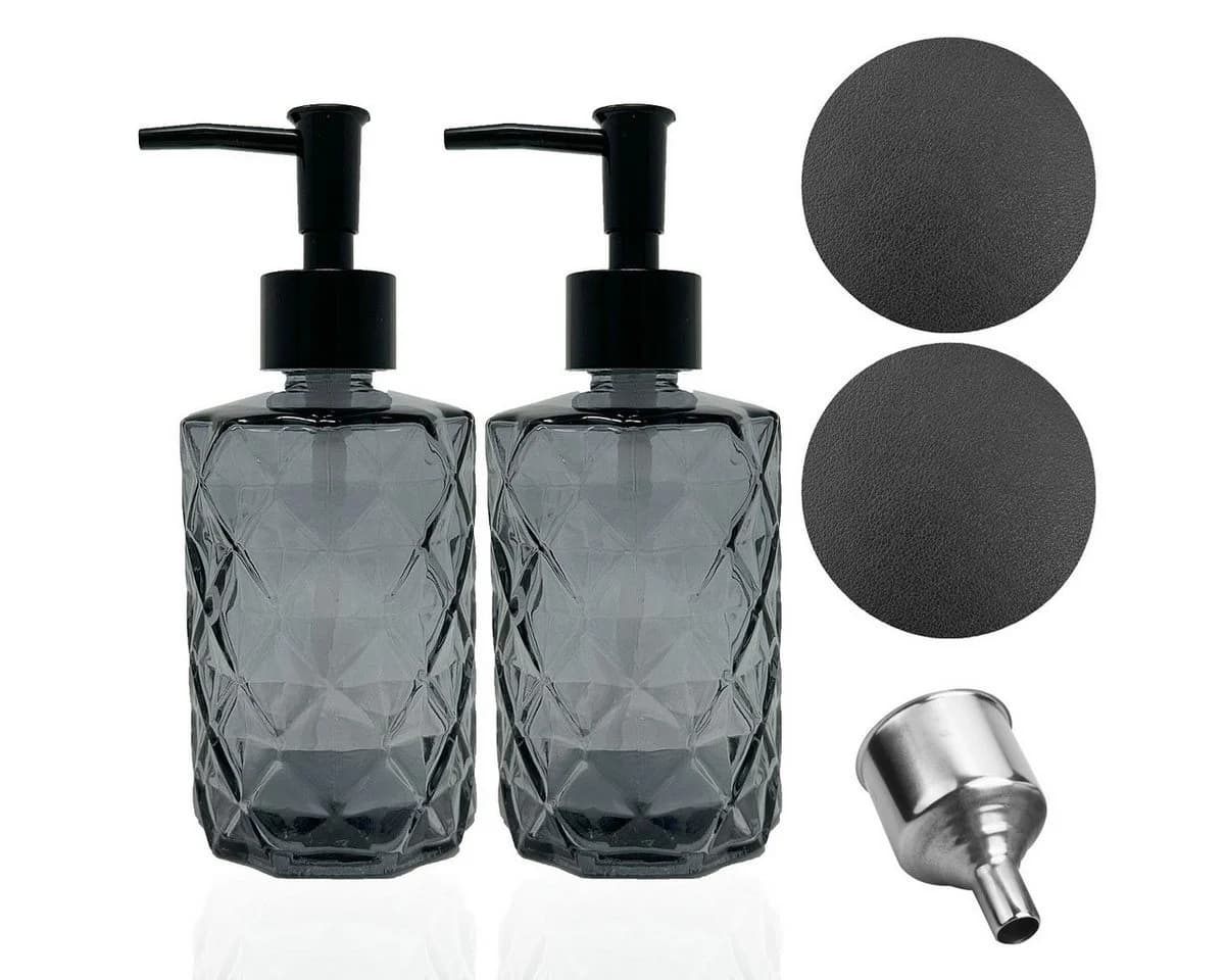 mixed24 Seifenspender 2er Set Glas Schwarz 330ml Pumpspender - Bild 2
