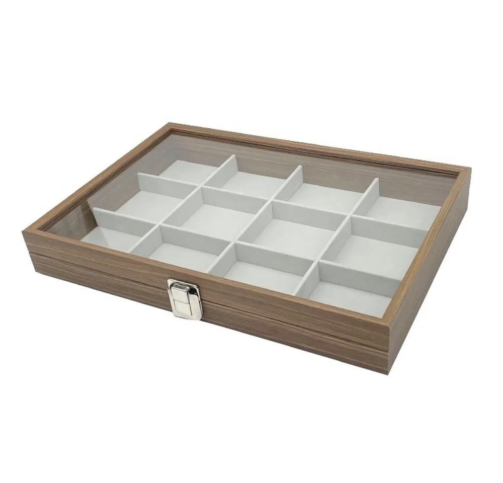 mixed24 Schmuckkasten Holz mit 12 Fächern und Echtglas-Deckel - Bild 3