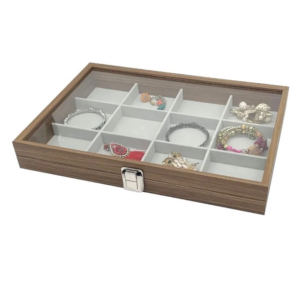 mixed24 Schmuckkasten Holz mit 12 Fächern und Echtglas-Deckel - Bild 4