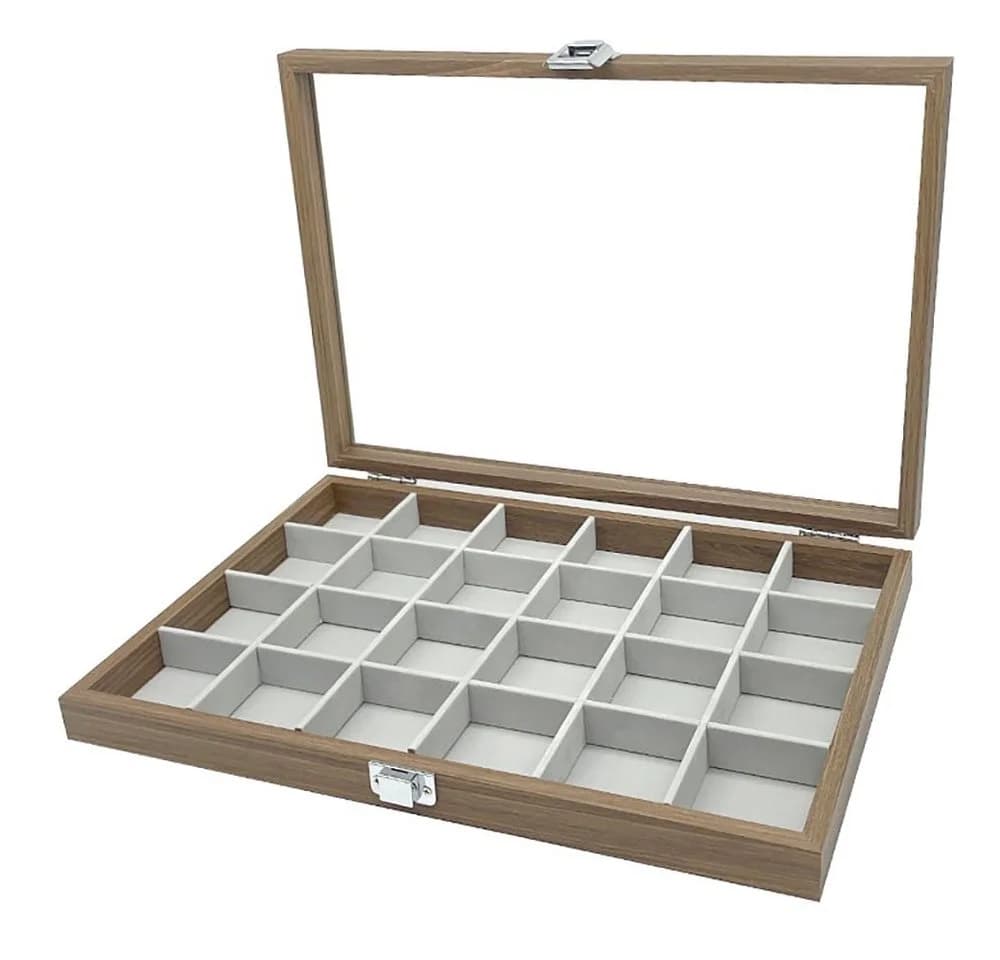 mixed24 Schmuckkasten Holz 24 Fächer mit Echtglas-Deckel - Bild 3