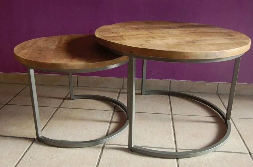 Couchcenter Couchtisch 2er Set Mangoholz Metall Silber-Grau - Bild 3