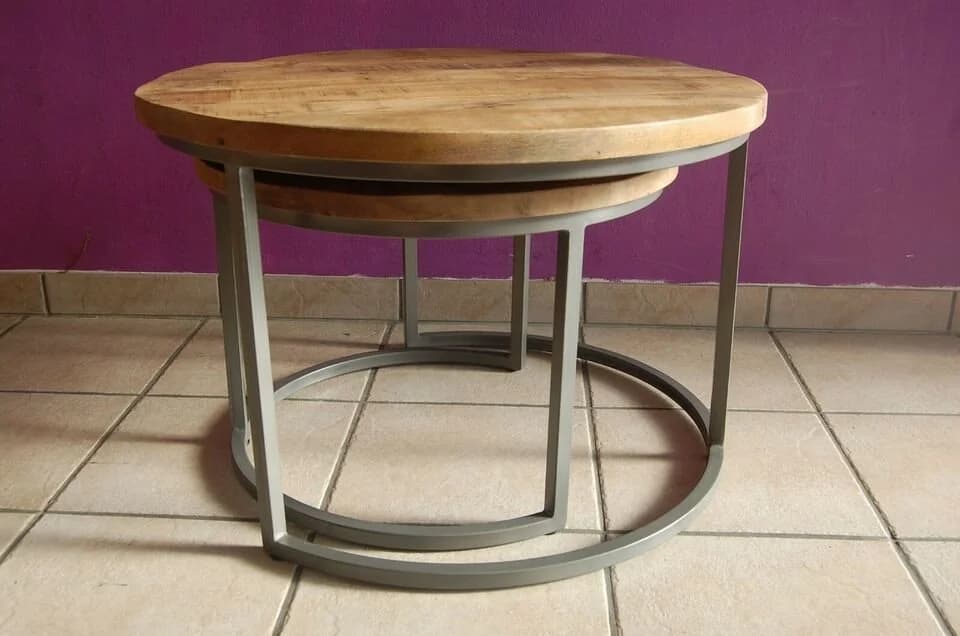 Couchcenter Couchtisch 2er Set Mangoholz Metall Silber-Grau - Bild 5