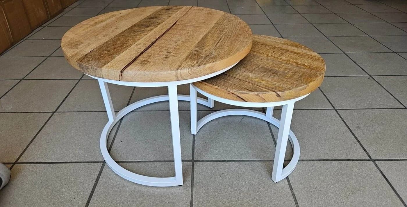 Couchcenter Couchtisch 2er Set Mango Holz Metall Weiß/Schwarz - Bild 2