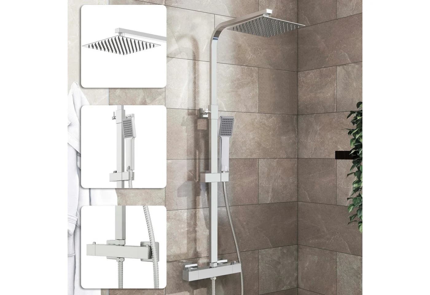 duschspa Duschsystem 20x20cm eckig Regendusche Chrom/Schwarz - Bild 2