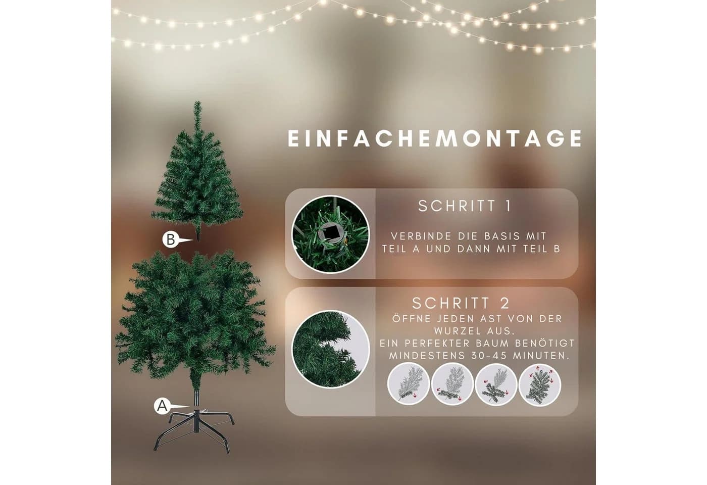 LALAHO Künstlicher Weihnachtsbaum 120cm Grün mit Eisenständer - Bild 3