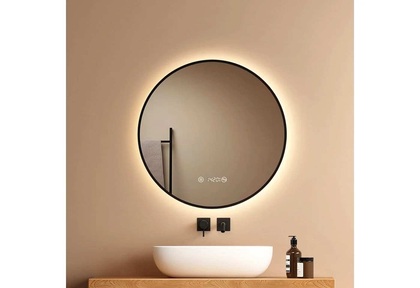 EMKE LED Badspiegel mit Beleuchtung & Touchschalter Schwarz/Gold - Bild 2