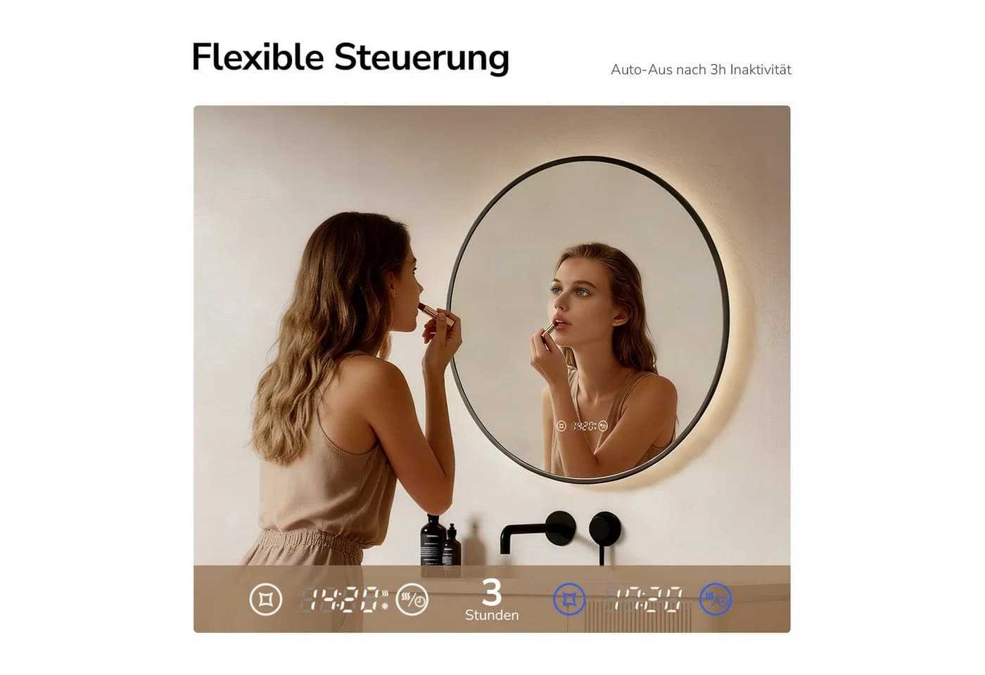 EMKE LED Badspiegel mit Beleuchtung & Touchschalter Schwarz/Gold - Bild 5