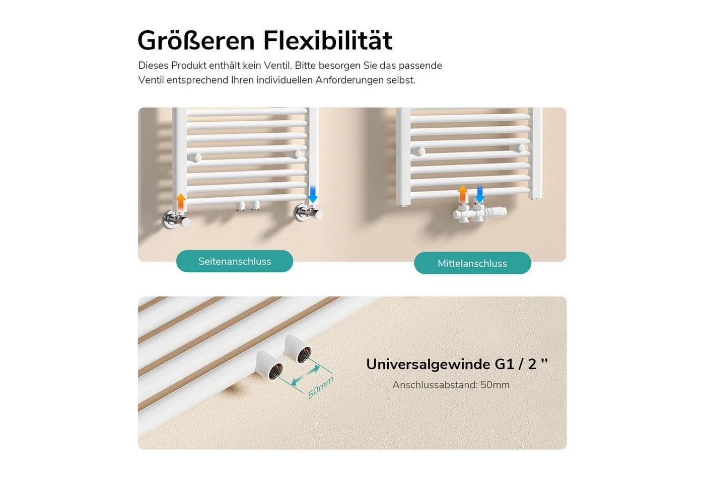 EMKE Badheizkörper Handtuchwärmer Mittelanschluss Weiß - Bild 4
