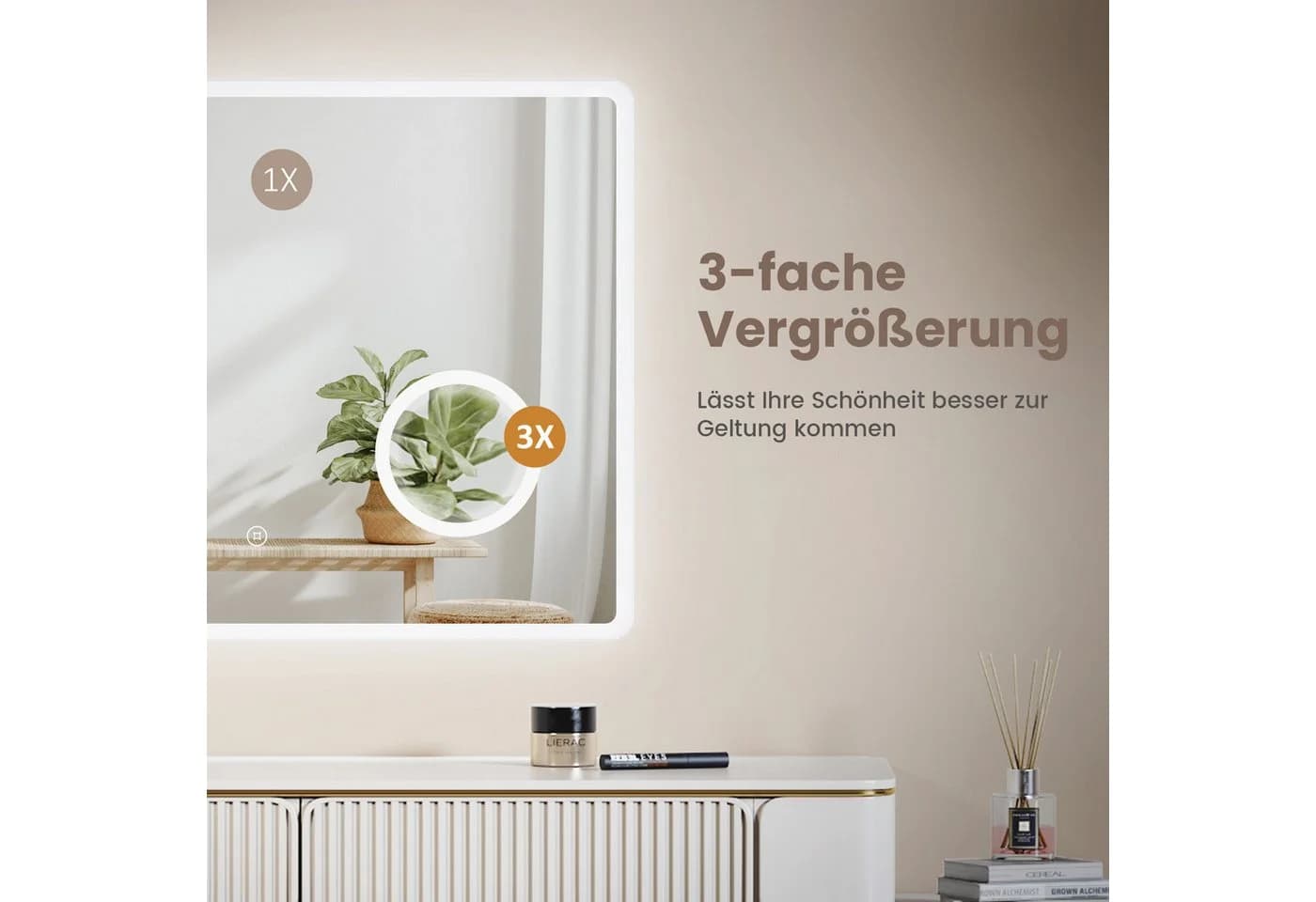 EMKE LED Badspiegel mit 3-fach Vergrößerung und Touchschalter