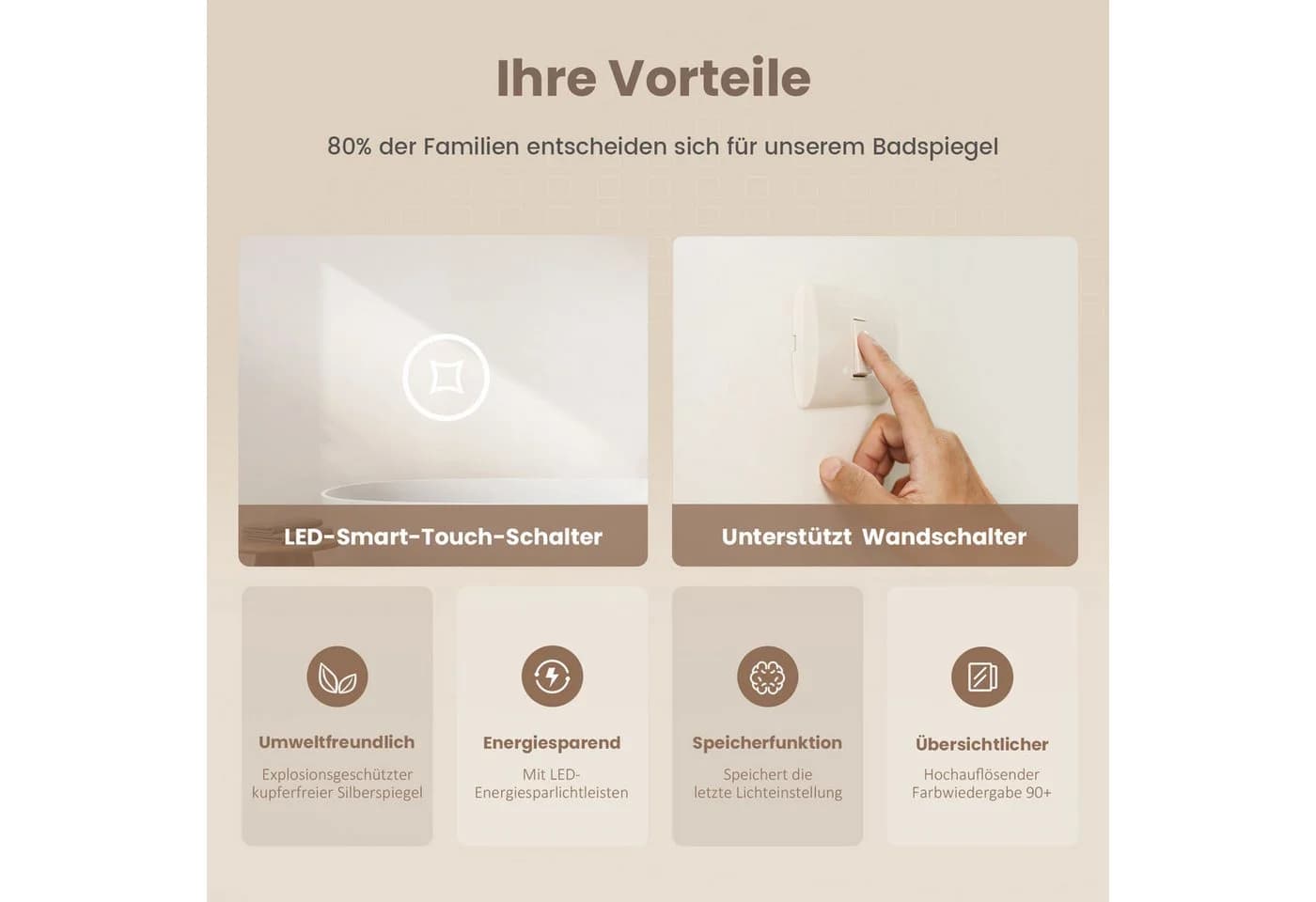 EMKE LED Badspiegel mit 3-fach Vergrößerung und Touchschalter - Bild 5