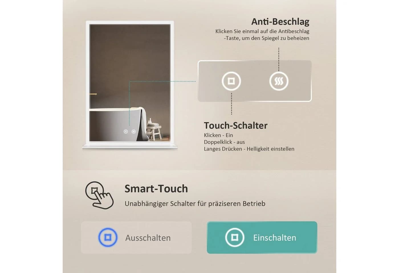 EMKE Badspiegel mit LED-Beleuchtung und Ablage - Bild 3