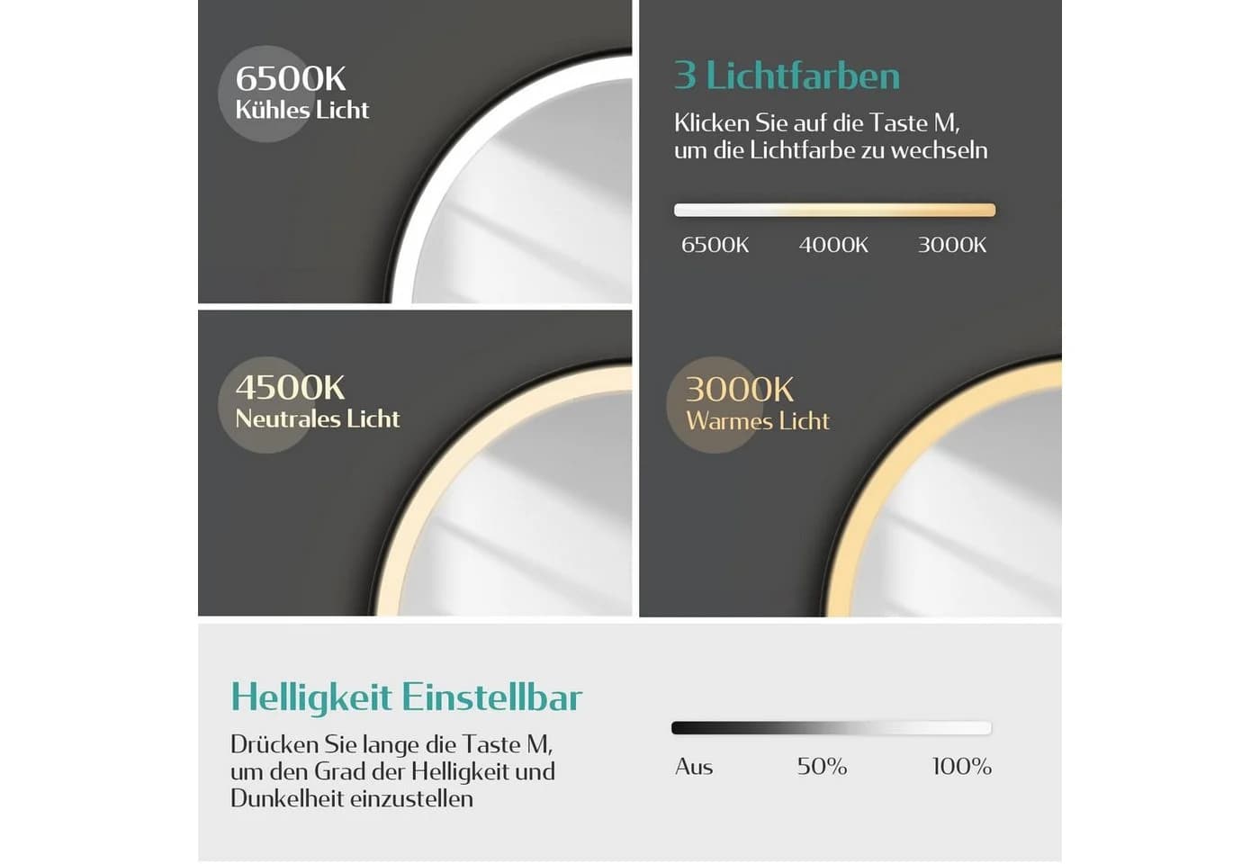 EMKE Badspiegel mit Beleuchtung Schwarz IP44 Touchschalter - Bild 3