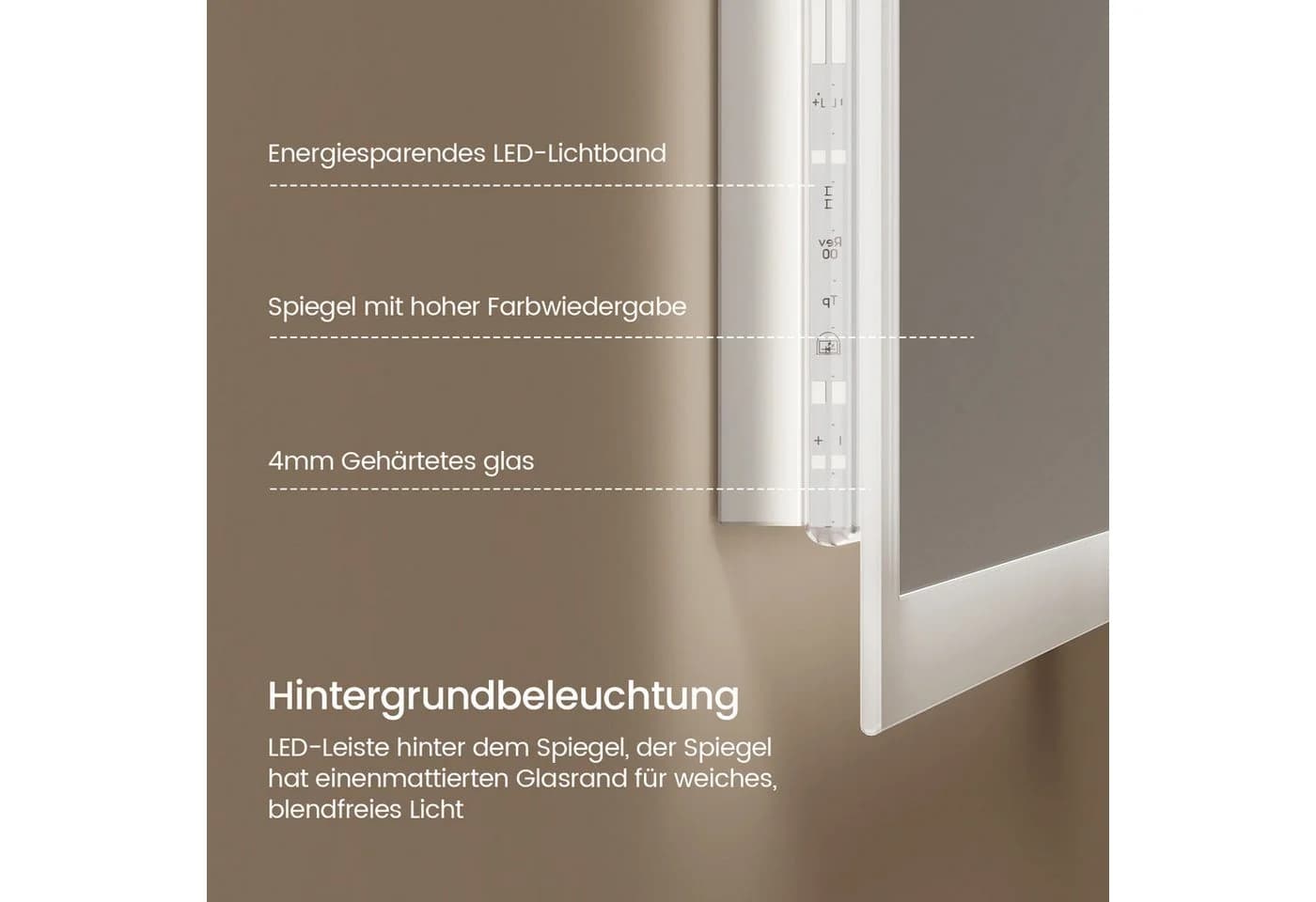 EMKE Badspiegel LED mit Beleuchtung Anti-Beschlag Dimmbar IP44 - Bild 3